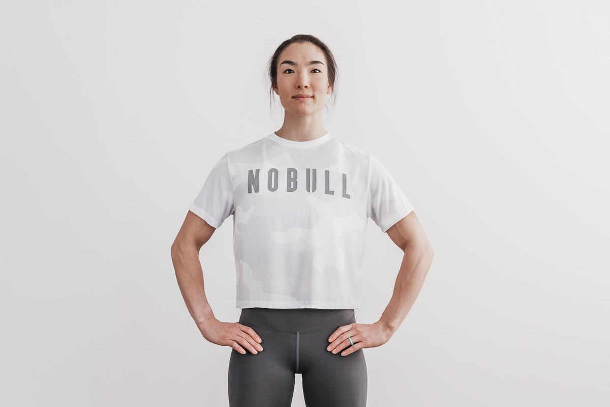 Nobull Boxy Women\'s T Shirts White Camo | Australia (PD6302)